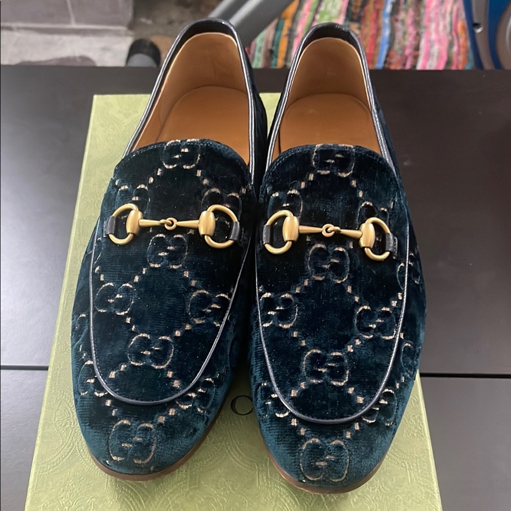 Gucci Velvet Loafers with Gold Hardware